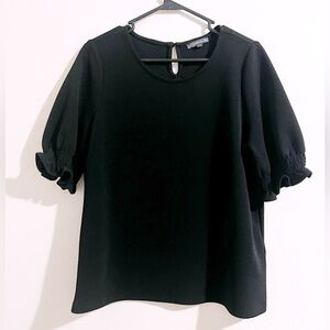 Women’s Black Blouse Top with Ruffled Sleeves